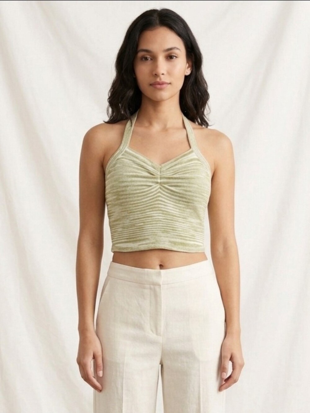 Striped Knit Camisole in Olive and Cream - Women's Cami